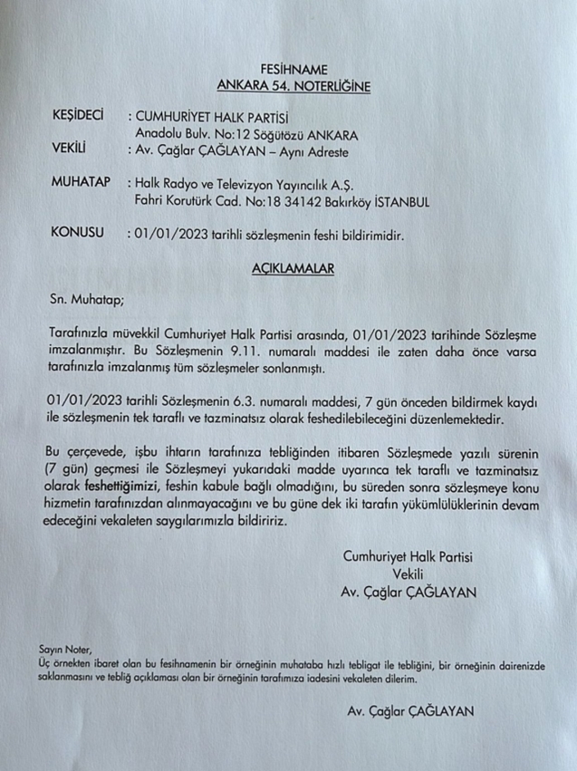 CHP’den flaş açıklama: O Sözleşmeyi feshetti